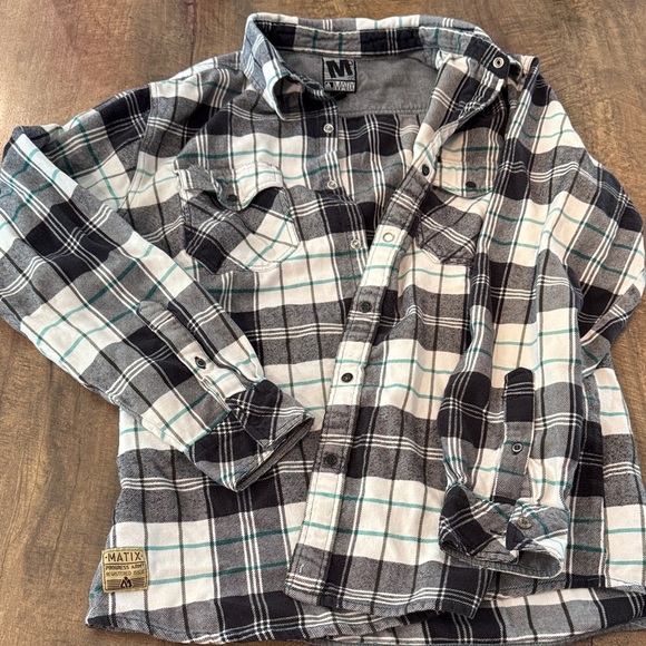 Matix Checkered Flannel Shirt in Black, White, and Green - Picture 1 of 3